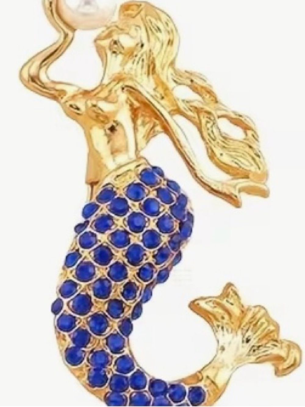 Betsey Johnson Mermaid Necklace/brooch with Blue Crystal Tail and Faux Pearl - Picture 8 of 9